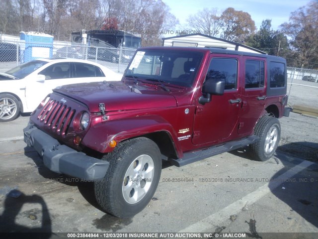 1C4BJWEG0DL520086 - 2013 JEEP WRANGLER UNLIMITE SAHARA MAROON photo 2