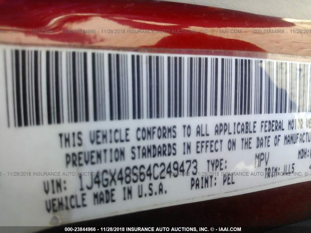 1J4GX48S64C249473 - 2004 JEEP GRAND CHEROKEE LAREDO/COLUMBIA/FREEDOM 红色 照片 9