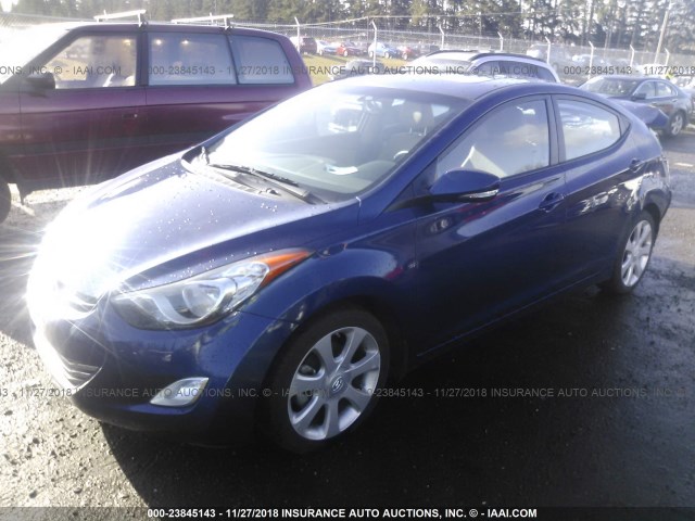 KMHDH4AE4DU799786 - 2013 HYUNDAI ELANTRA GLS/LIMITED BLUE photo 2