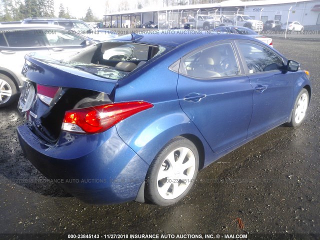 KMHDH4AE4DU799786 - 2013 HYUNDAI ELANTRA GLS/LIMITED BLUE photo 4