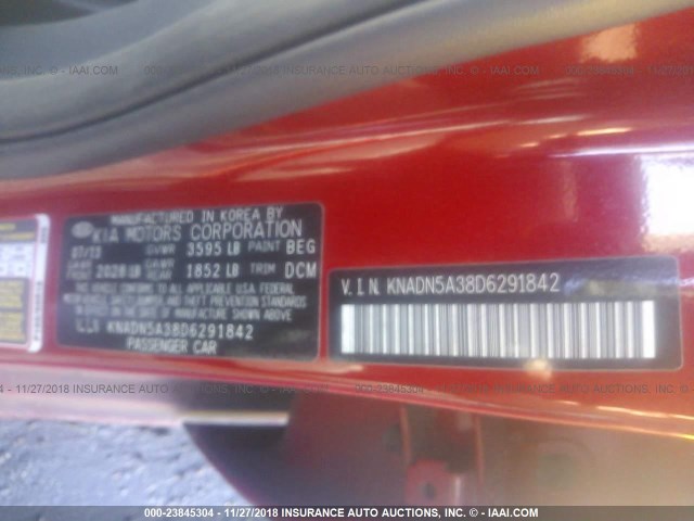 KNADN5A38D6291842 - 2013 KIA RIO EX/SX RED photo 9