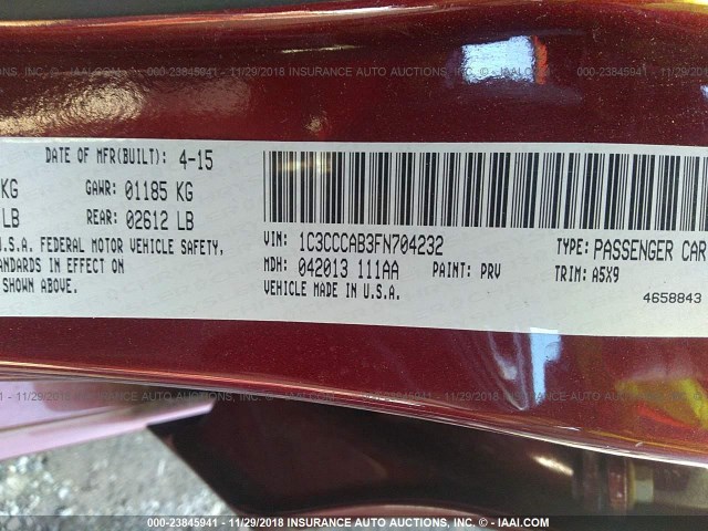 1C3CCCAB3FN704232 - 2015 CHRYSLER 200 LIMITED RED photo 9