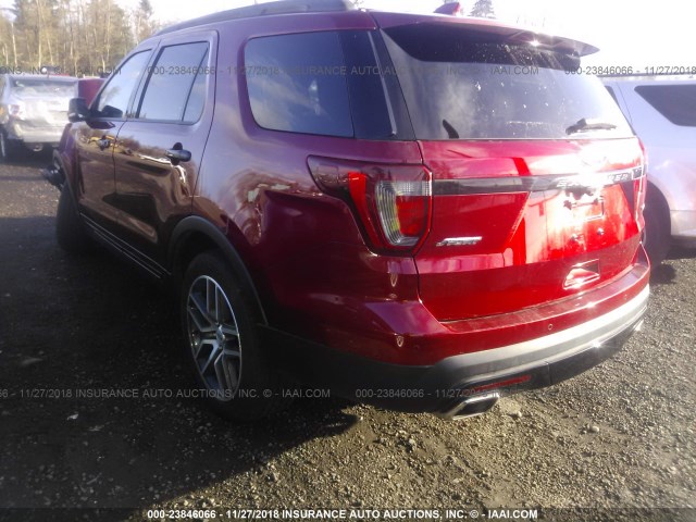 1FM5K8GT1HGD91673 - 2017 FORD EXPLORER SPORT RED photo 3