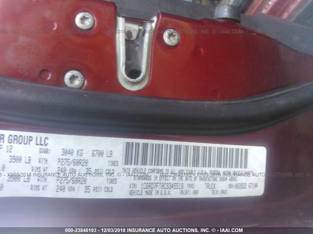 1C6RD7FT0CS345518 - 2012 DODGE RAM 1500 ST RED photo 9