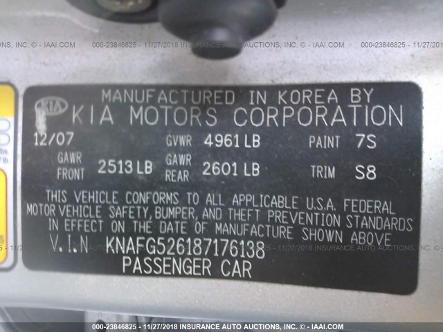 KNAFG526187176138 - 2008 KIA RONDO LX/EX SILVER photo 9