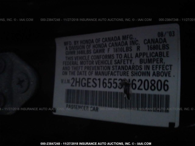 2HGES16553H620806 - 2003 HONDA CIVIC LX MAROON photo 9