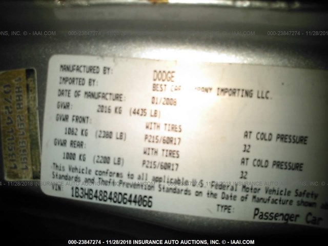 1B3HB48B48D644066 - 2008 DODGE CALIBER SXT SILVER photo 9