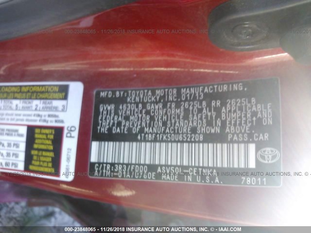 4T1BF1FK5DU652208 - 2013 TOYOTA CAMRY L/SE/LE/XLE 红色 照片 7