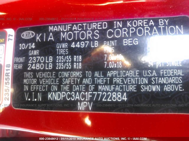 KNDPC3AC1F7722884 - 2015 KIA SPORTAGE EX RED photo 9