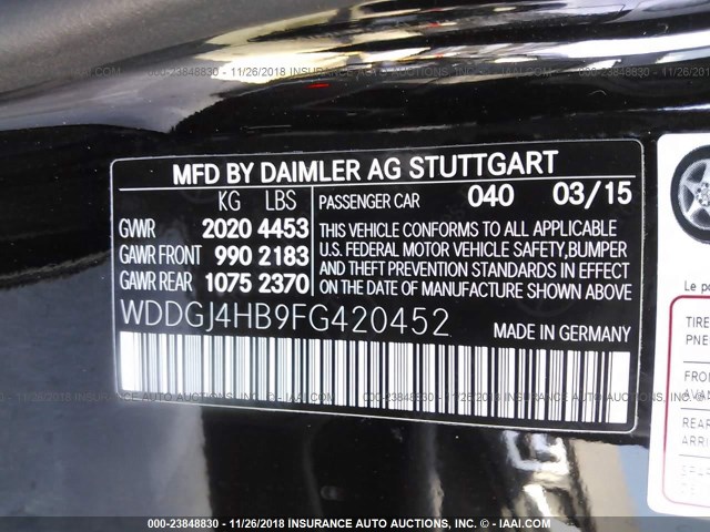 WDDGJ4HB9FG420452 - 2015 MERCEDES-BENZ C 250 BLACK photo 9