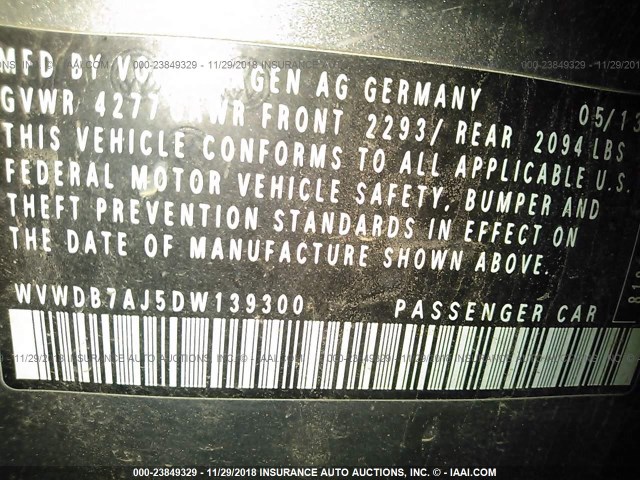 WVWDB7AJ5DW139300 - 2013 VOLKSWAGEN GOLF 灰色 照片 9