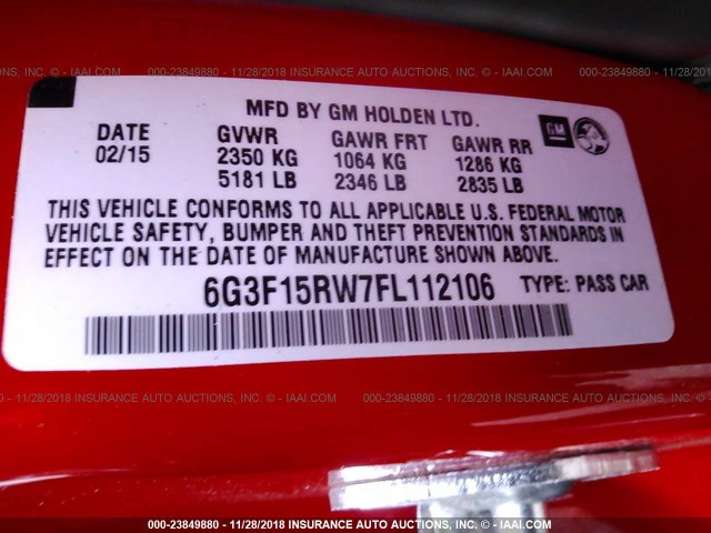 6G3F15RW7FL112106 - 2015 CHEVROLET SS RED photo 9