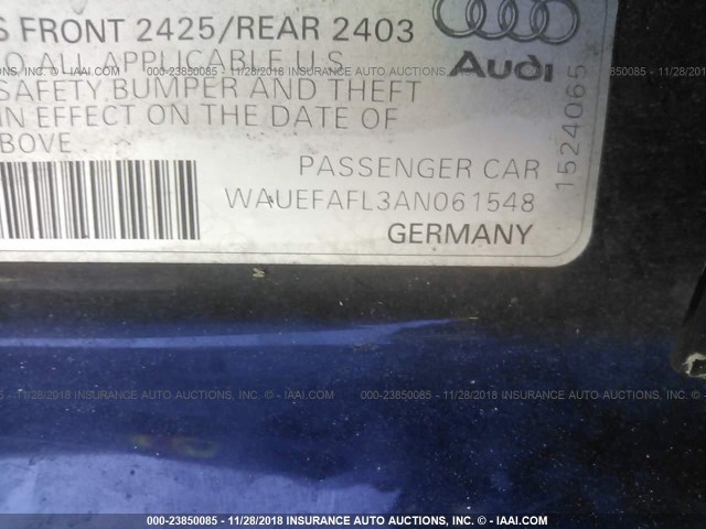 WAUEFAFL3AN061548 - 2010 AUDI A4 PREMIUM PLUS BLACK photo 9