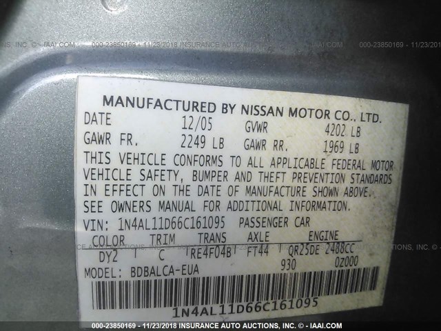 1N4AL11D66C161095 - 2006 NISSAN ALTIMA S/SL GREEN photo 9