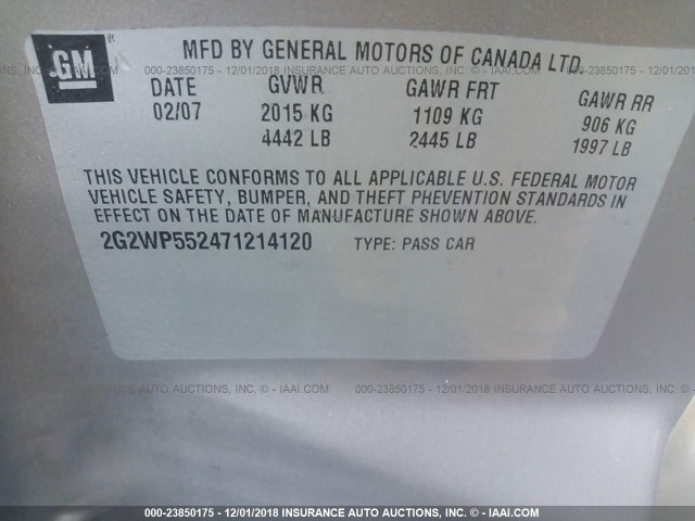 2G2WP552471214120 - 2007 PONTIAC GRAND PRIX GOLD photo 9