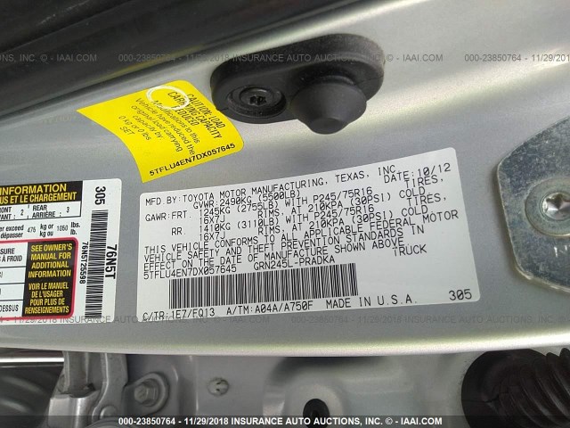 5TFLU4EN7DX057645 - 2013 TOYOTA TACOMA DOUBLE CAB SILVER photo 9