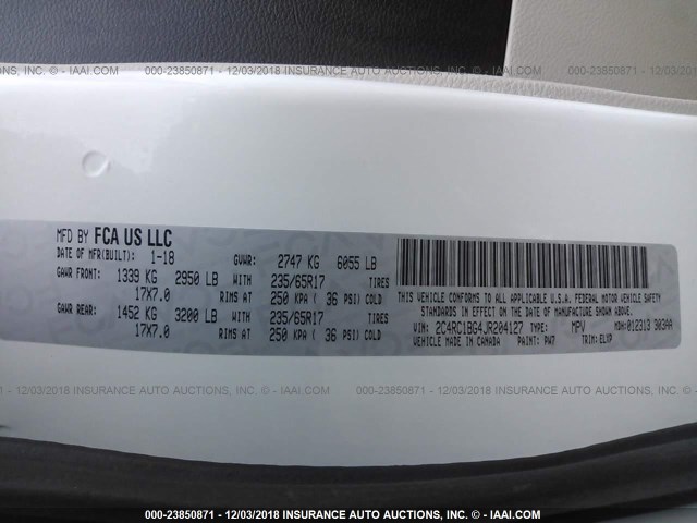 2C4RC1BG4JR204127 - 2018 CHRYSLER PACIFICA TOURING L 白色 照片 9