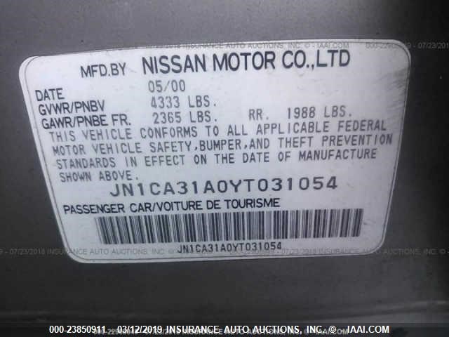 JN1CA31A0YT031054 - 2000 NISSAN MAXIMA GLE/GXE/SE GRAY photo 9