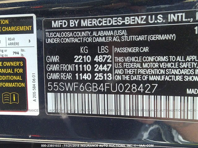 55SWF6GB4FU028427 - 2015 MERCEDES-BENZ C 400 4MATIC BLUE photo 9