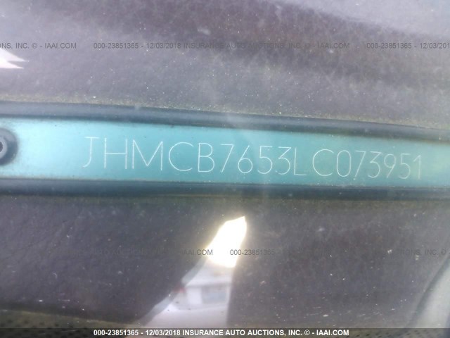 JHMCB7653LC073951 - 1990 HONDA ACCORD LX/EX BLACK photo 9