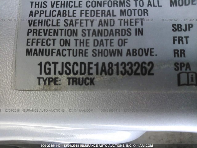 1GTJSCDE1A8133262 - 2010 GMC CANYON SLE SILVER photo 9