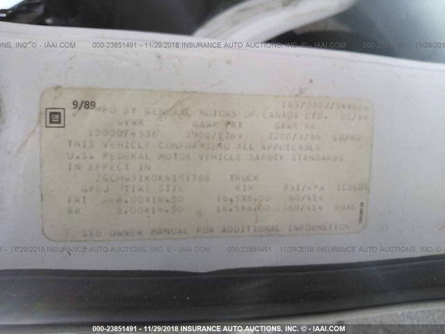 2GCHG31K0K4153788 - 1989 CHEVROLET G30 WHITE photo 9