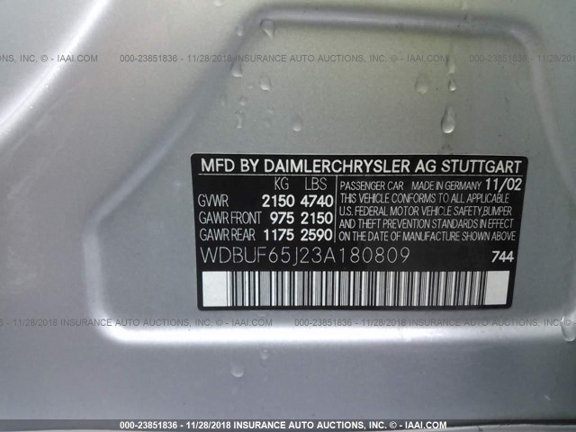 WDBUF65J23A180809 - 2003 MERCEDES-BENZ E 320 SILVER photo 9