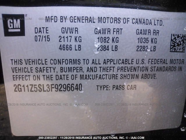 2G11Z5SL3F9296640 - 2015 CHEVROLET IMPALA LS Սև լուսանկար 9