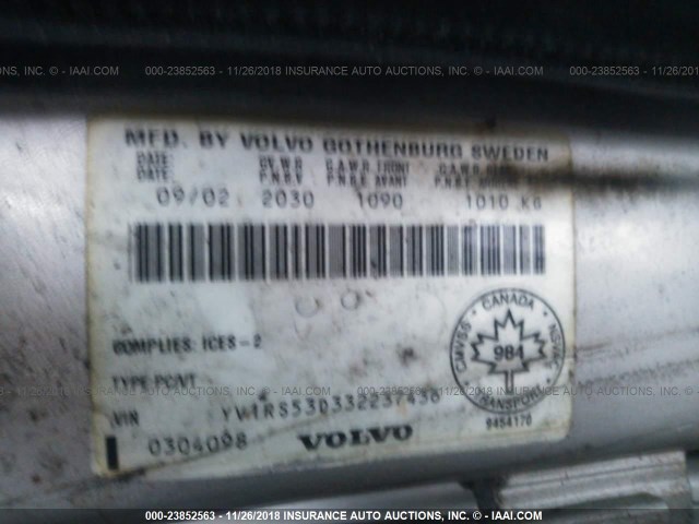 YV1RS53D332237436 - 2003 VOLVO S60 T5 SILVER photo 9
