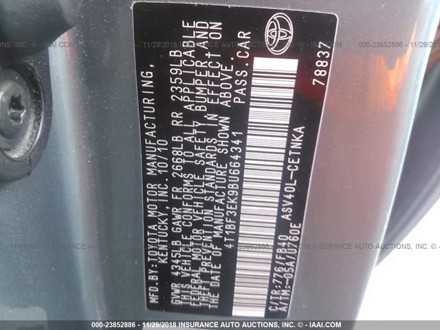 4T1BF3EK9BU664341 - 2011 TOYOTA CAMRY SE/LE/XLE 绿色 照片 9