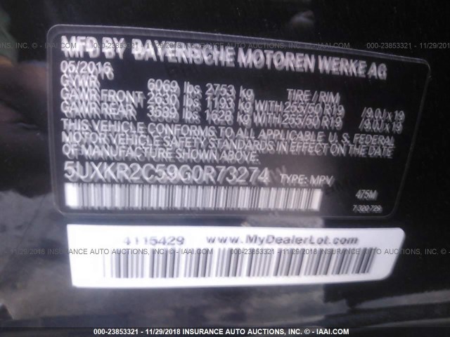 5UXKR2C59G0R73274 - 2016 BMW X5 SDRIVE35I BLACK photo 9