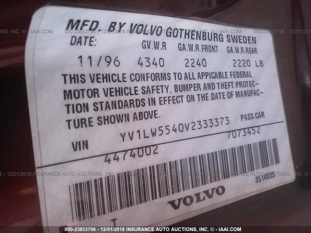 YV1LW5540V2333373 - 1997 VOLVO 850 RED photo 9