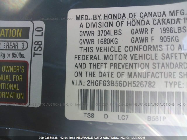 2HGFG3B56DH526782 - 2013 HONDA CIVIC LX ლურჯი ფოტო 9