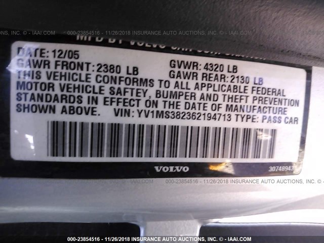 YV1MS382362194713 - 2006 VOLVO S40 2.4I SILVER photo 9