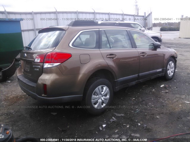 4S4BRBAC1B3357350 - 2011 SUBARU OUTBACK 2.5I BROWN photo 4