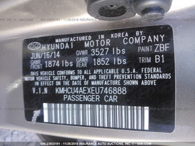 KMHCU4AEXEU746888 - 2014 HYUNDAI ACCENT GLS/SE BROWN photo 9