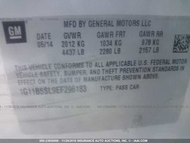 1G11B5SL9EF296183 - 2014 CHEVROLET MALIBU LS 银色 照片 9