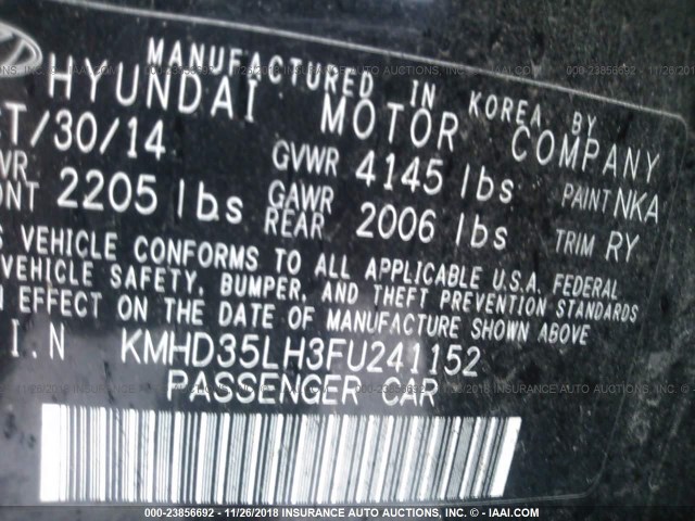 KMHD35LH3FU241152 - 2015 HYUNDAI ELANTRA GT BLACK photo 9