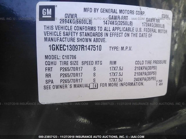 1GKEC13097R147510 - 2007 GMC YUKON Dark Blue photo 9