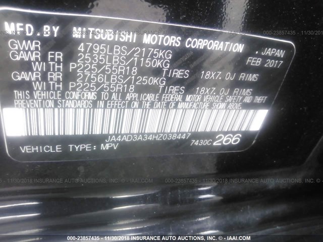 JA4AD3A34HZ038447 - 2017 MITSUBISHI OUTLANDER SE/SEL BLACK photo 9