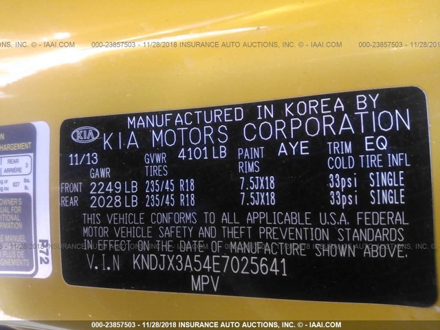 KNDJX3A54E7025641 - 2014 KIA SOUL ! YELLOW photo 9