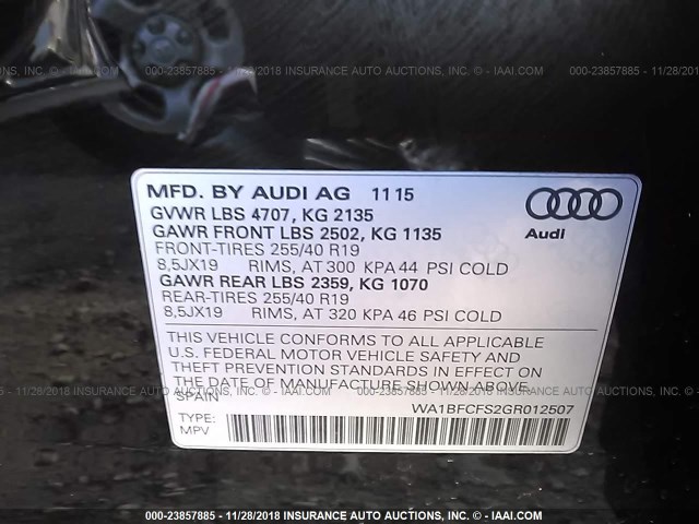 WA1BFCFS2GR012507 - 2016 AUDI Q3 PREMIUM PLUS BLACK photo 9