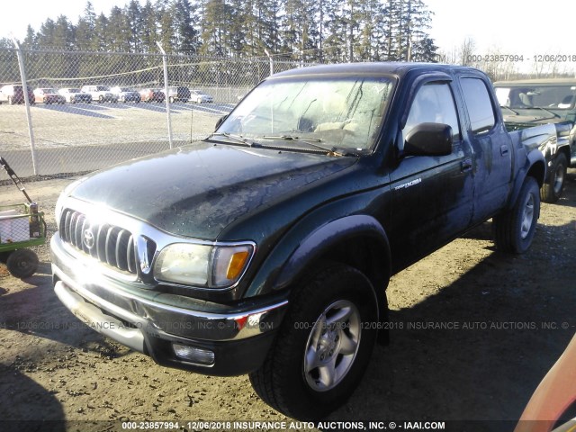 5TEHN72NX2Z131896 - 2002 TOYOTA TACOMA DOUBLE CAB GREEN photo 2