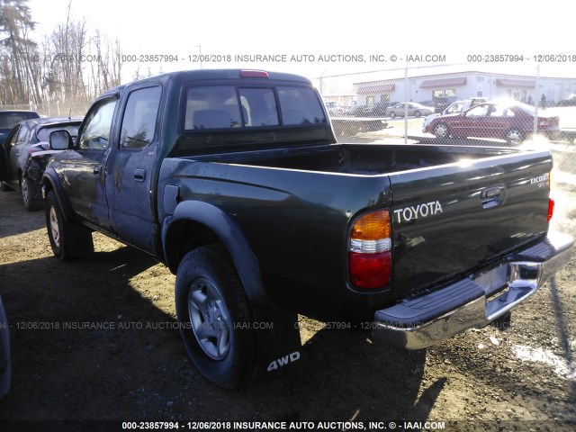 5TEHN72NX2Z131896 - 2002 TOYOTA TACOMA DOUBLE CAB GREEN photo 3