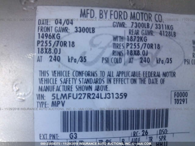 5LMFU27R24LJ31359 - 2004 LINCOLN NAVIGATOR 金色 照片 9