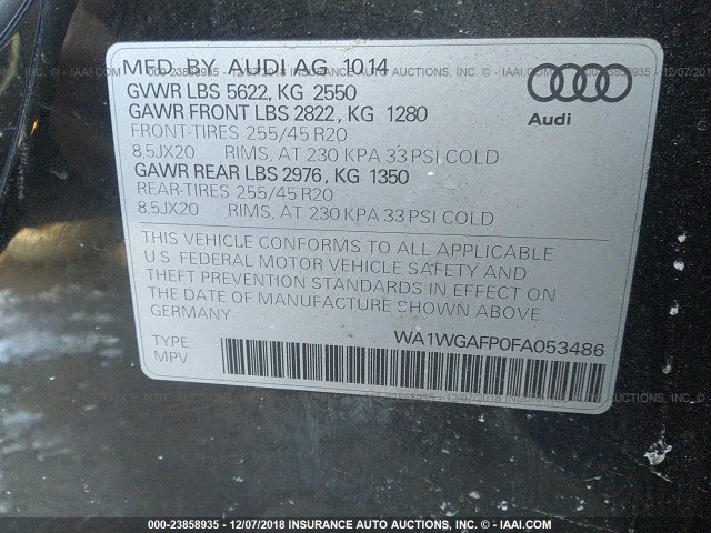 WA1WGAFP0FA053486 - 2015 AUDI Q5 PRESTIGE BLACK photo 9