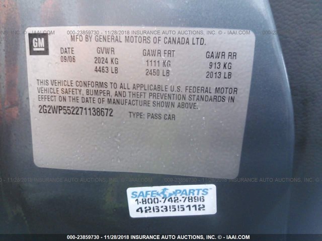 2G2WP552271138672 - 2007 PONTIAC GRAND PRIX BLUE photo 9