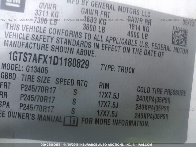 1GTS7AFX1D1180829 - 2013 GMC SAVANA G1500 WHITE photo 9