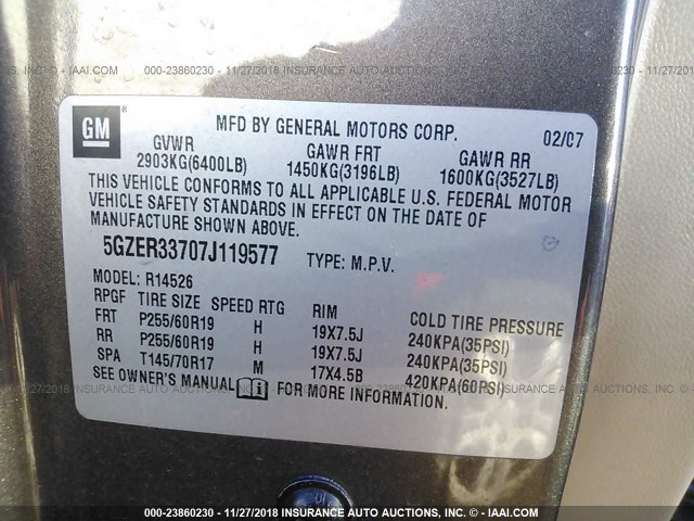 5GZER33707J119577 - 2007 SATURN OUTLOOK SPECIAL 棕色 照片 9