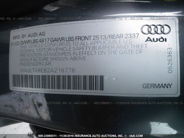 WAULT68E82A216776 - 2002 AUDI A4 3.0 QUATTRO Light Blue photo 9